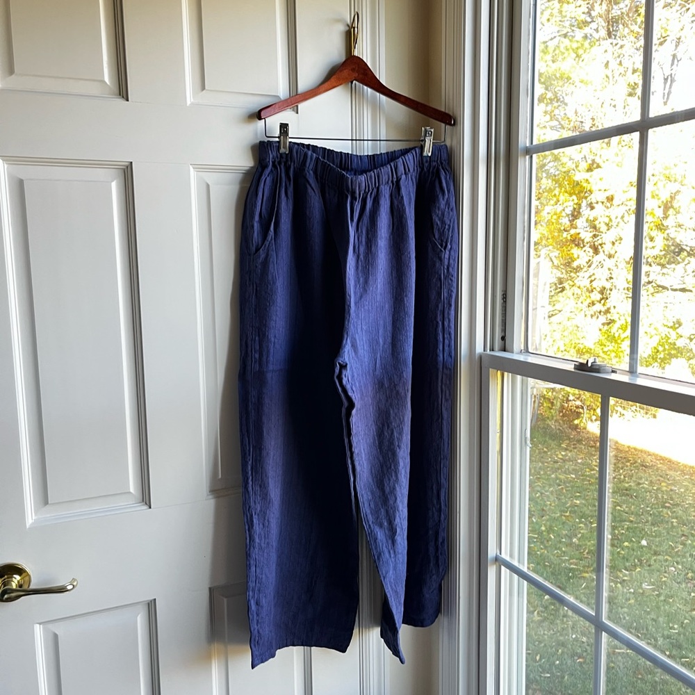 FLAX Vinatge Linen Blue Pants